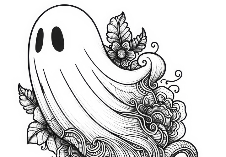 Ghost coloring page with many details (Free) Ghost coloring page with lots of details (Free)