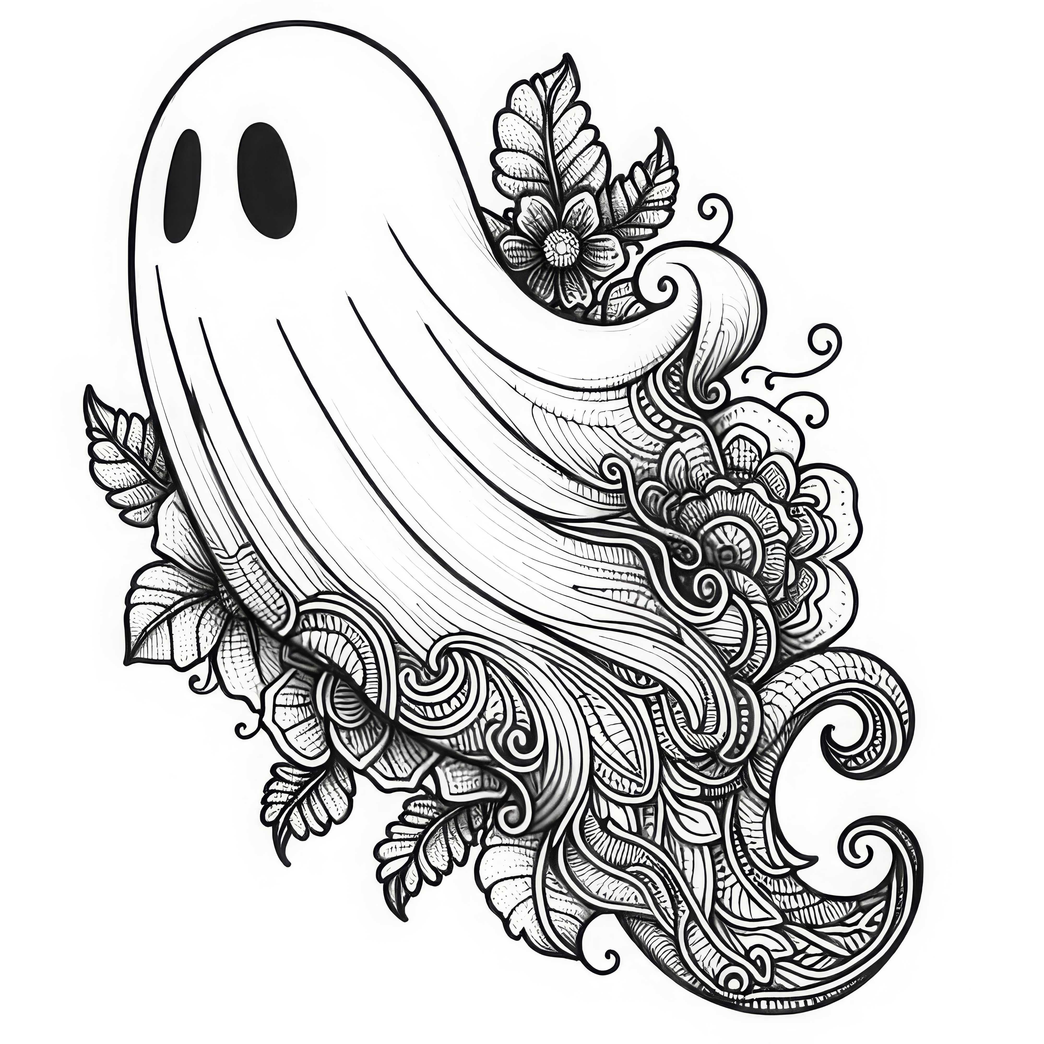 Ghost coloring page with many details (Free)