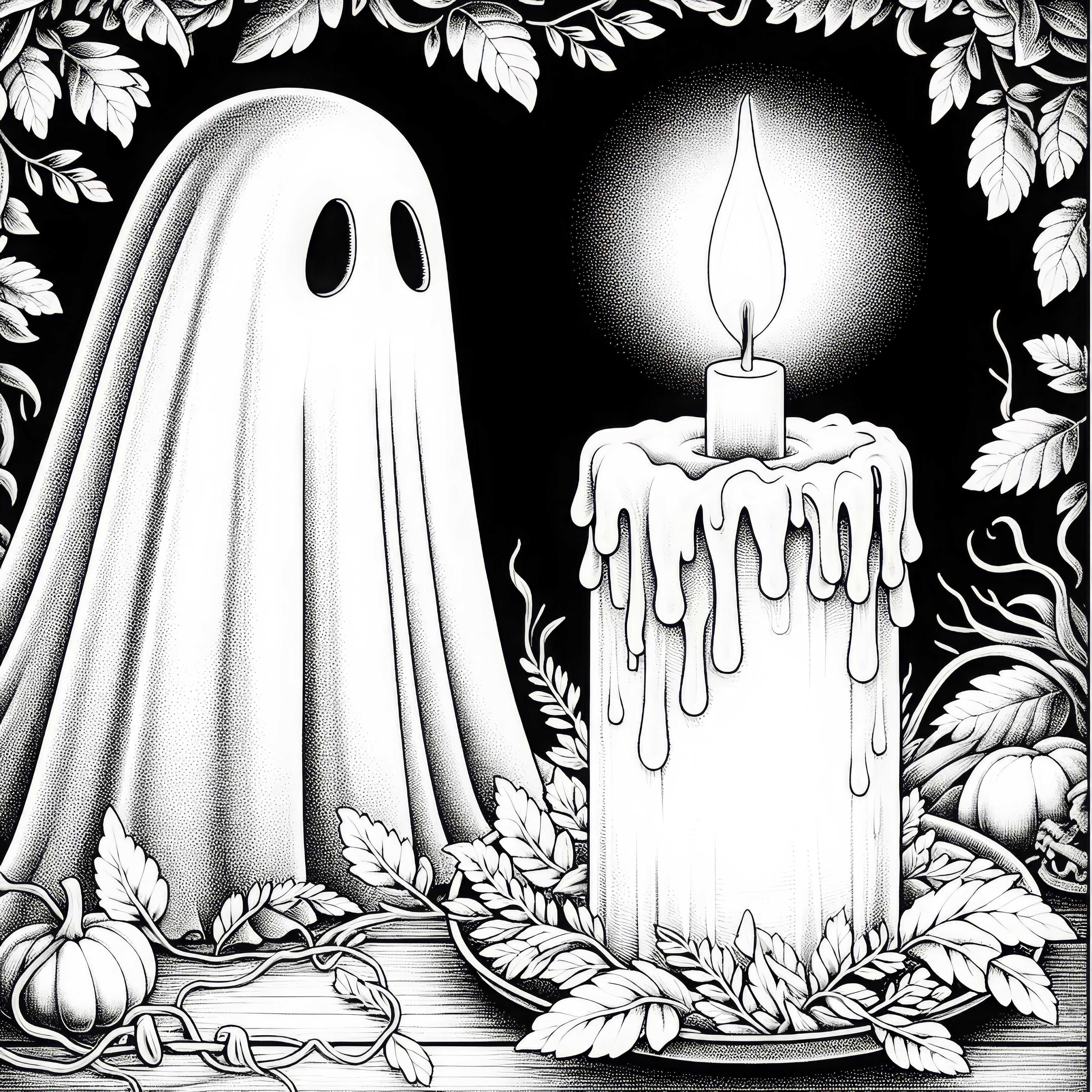 Spirit silently observes a candle: Detailed coloring pages (Free)