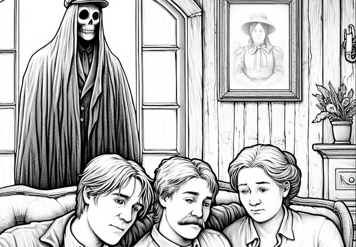 Ghost Observing Family: Detailed Coloring Page (Free) Ghost Observing Family: Detailed Coloring Page (Free)