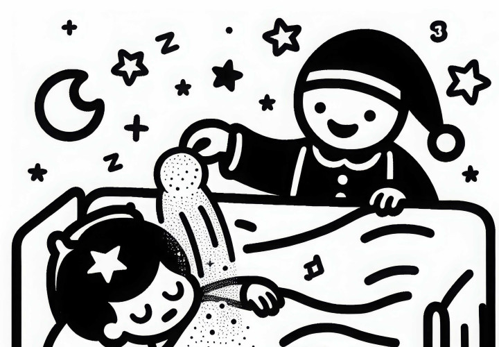 Sandmann streut magischen Schlafsand über schlafendes Kind: Einfache Malvorlage (Kostenlos) Sandmann streut magischen Schlafsand über schlafendes Kind: Einfache Malvorlage (Kostenlos)
