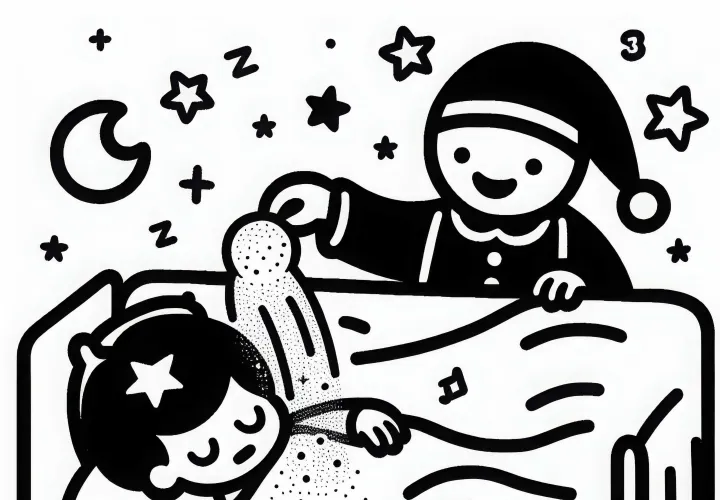Sandman sype magický spánkový piesok na spiace dieťa: Jednoduchá omalovánka (Zdarma)