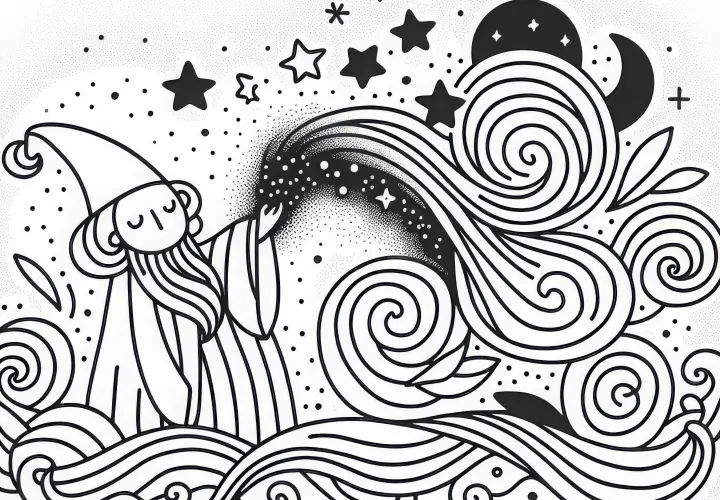 Sandman necháva levitovať magické víry z piesku snov: Bezplatná omaľovánka