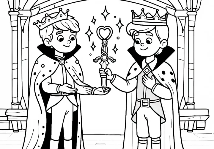 Princ kontroluje magickú zbraň, ktorá mu je odovzdaná: Bezplatná vymaľovávacia stránka
