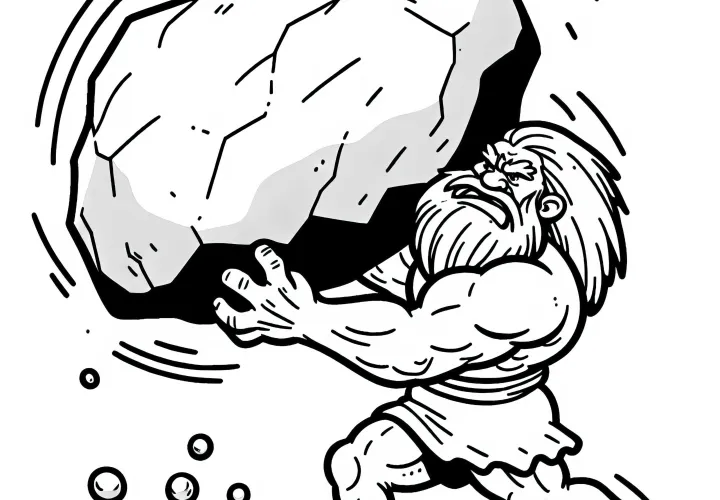 Le géant soulève un gros rocher pour le lancer - Dessin à colorier gratuit
