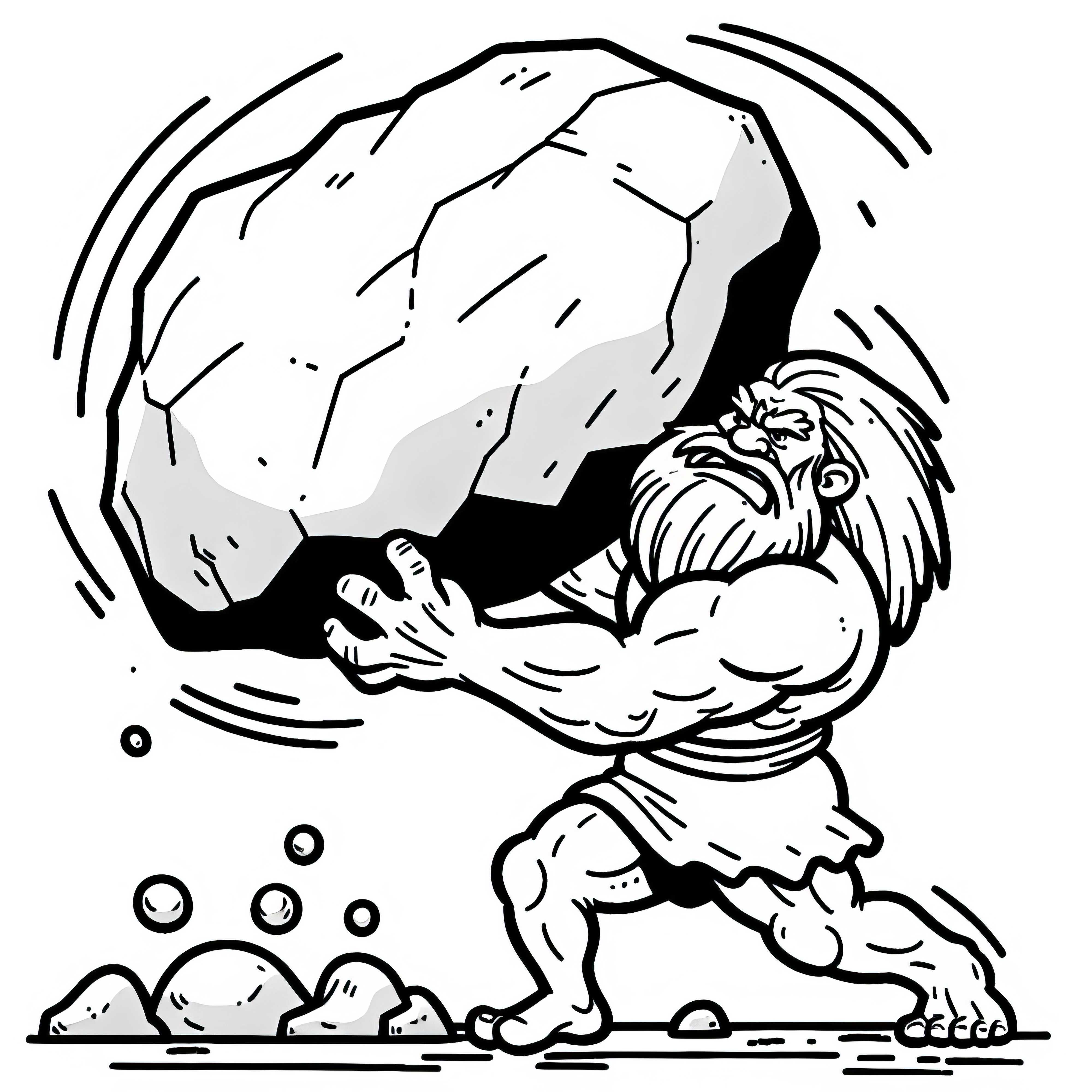 Le géant soulève un gros rocher pour le lancer - Dessin à colorier gratuit