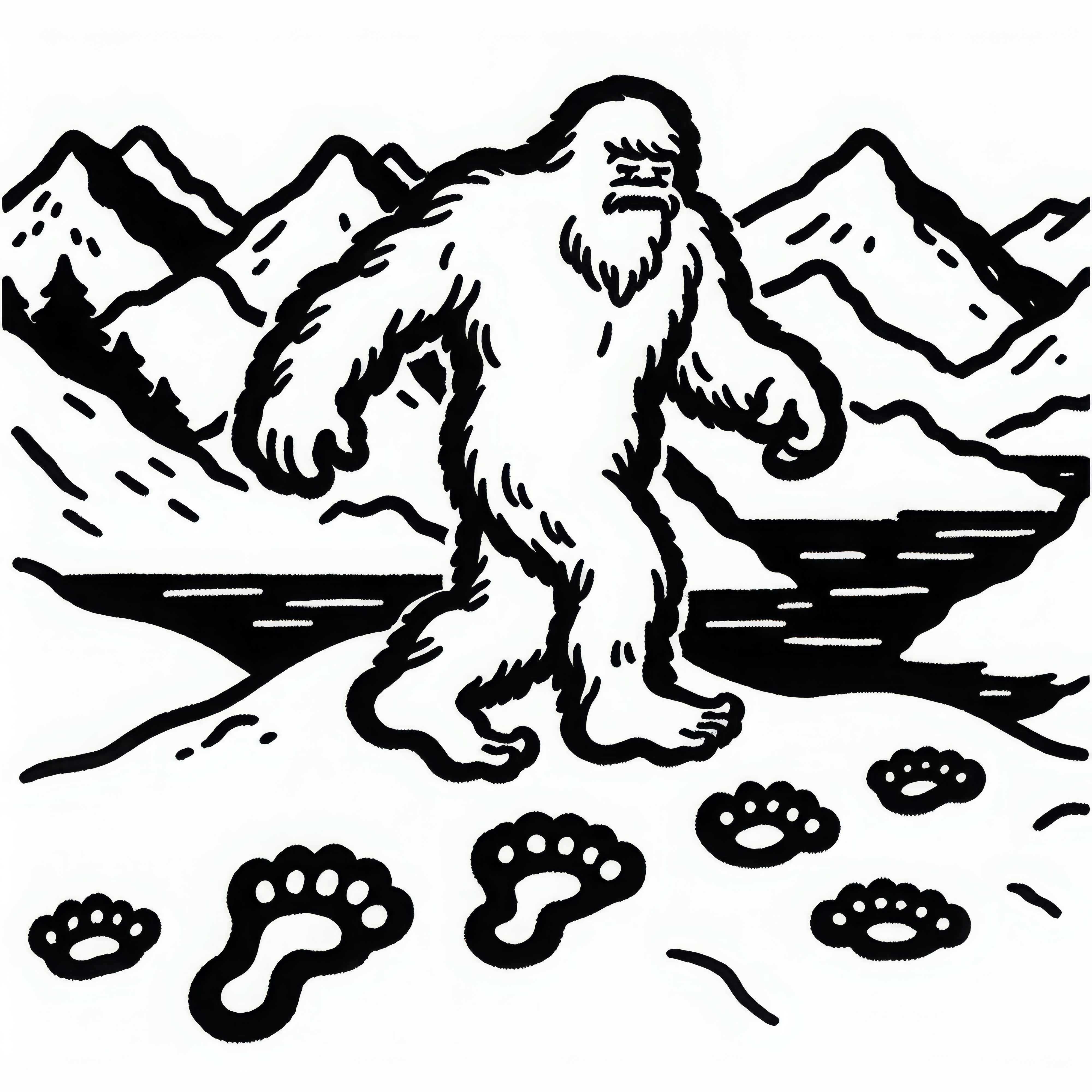 Yeti meninggalkan jejak kaki besar di salju di puncak gunung – Template mewarnai sederhana gratis Yeti meninggalkan jejak kaki besar di salju di puncak gunung – Template gambar gratis yang mudah