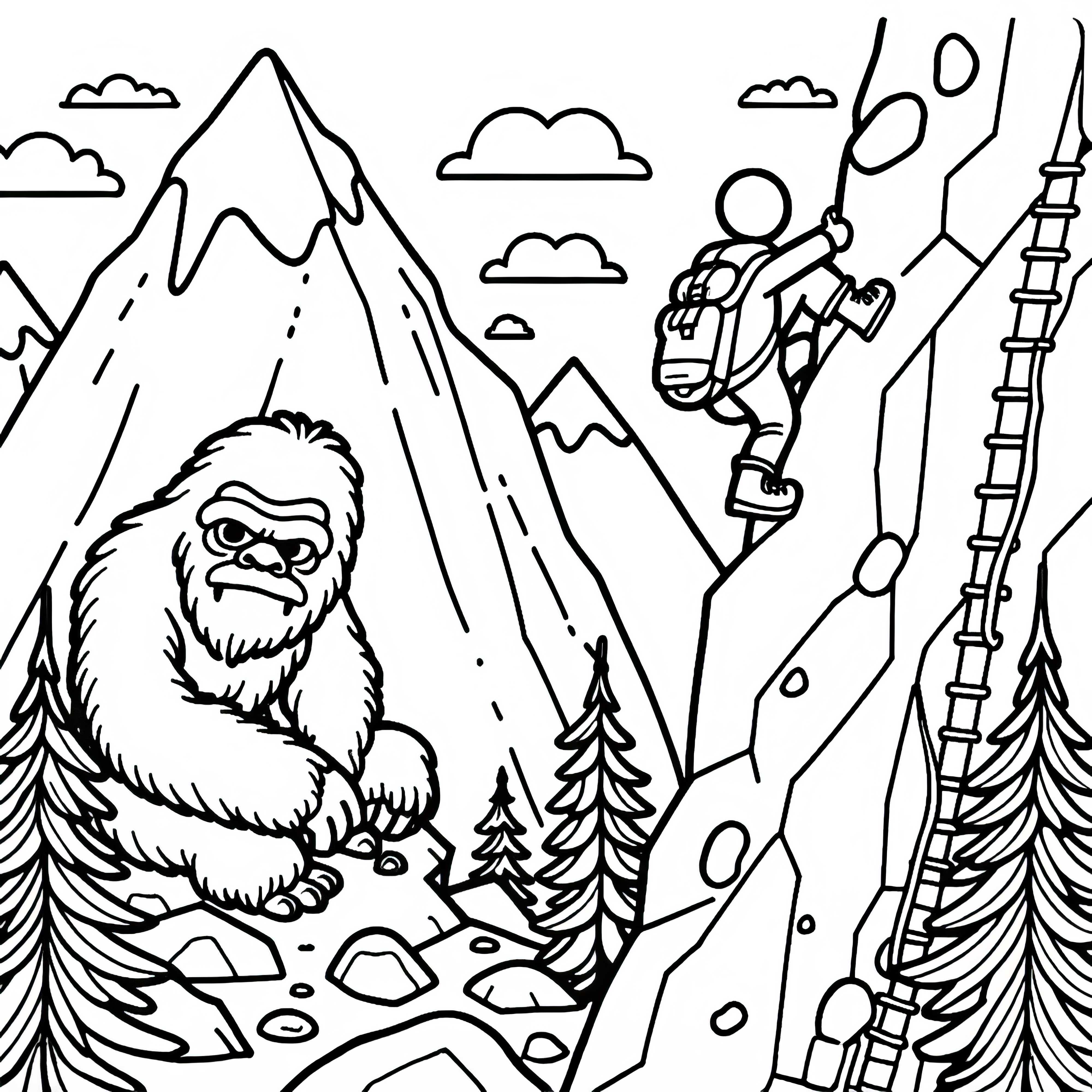 Yeti mengamati pendaki gunung - Unduh template mewarnai gratis Yeti mengamati pendaki gunung - Download template pewarnaan gratis