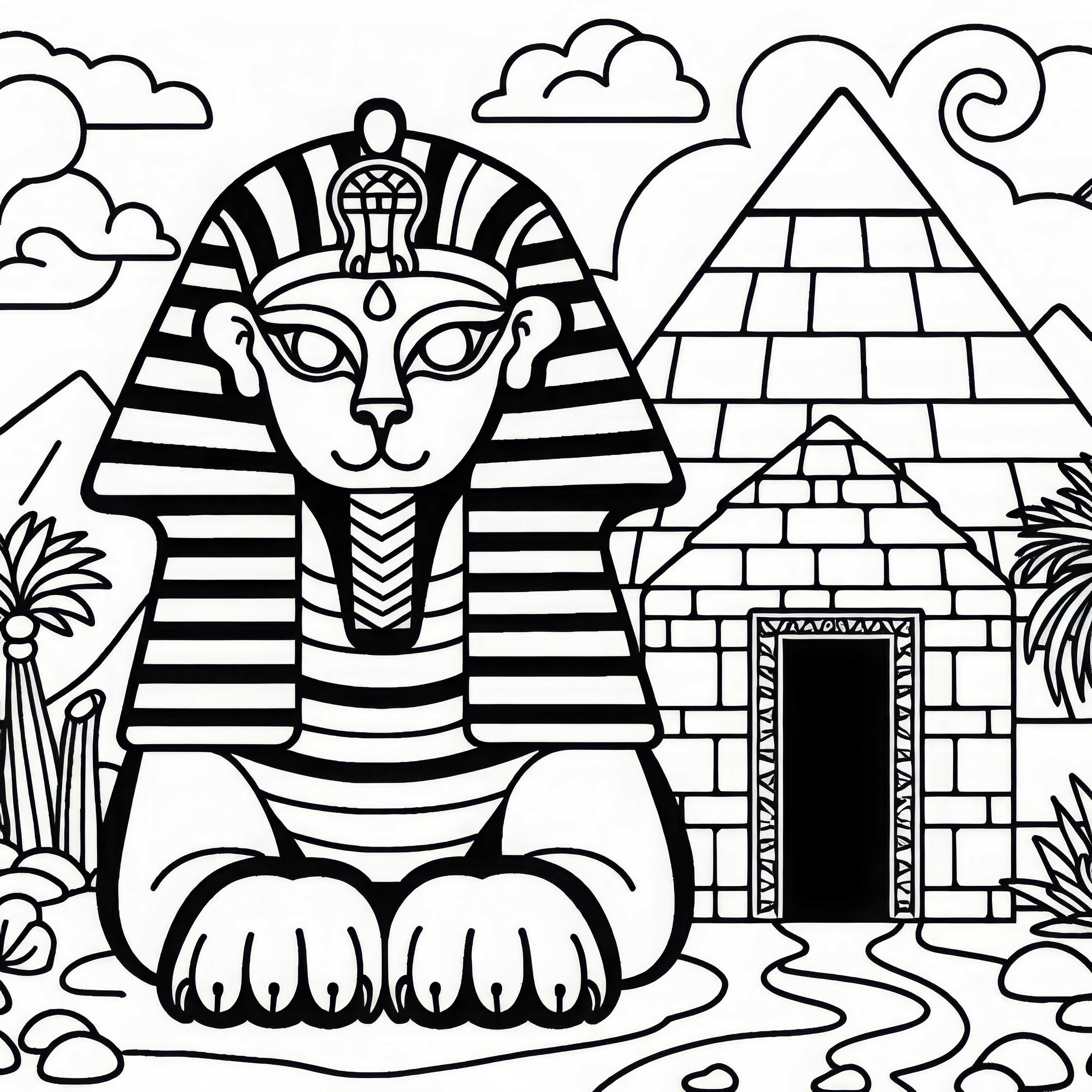 Sphinx menjaga pintu masuk ke piramida yang misterius - gambar mewarnai gratis