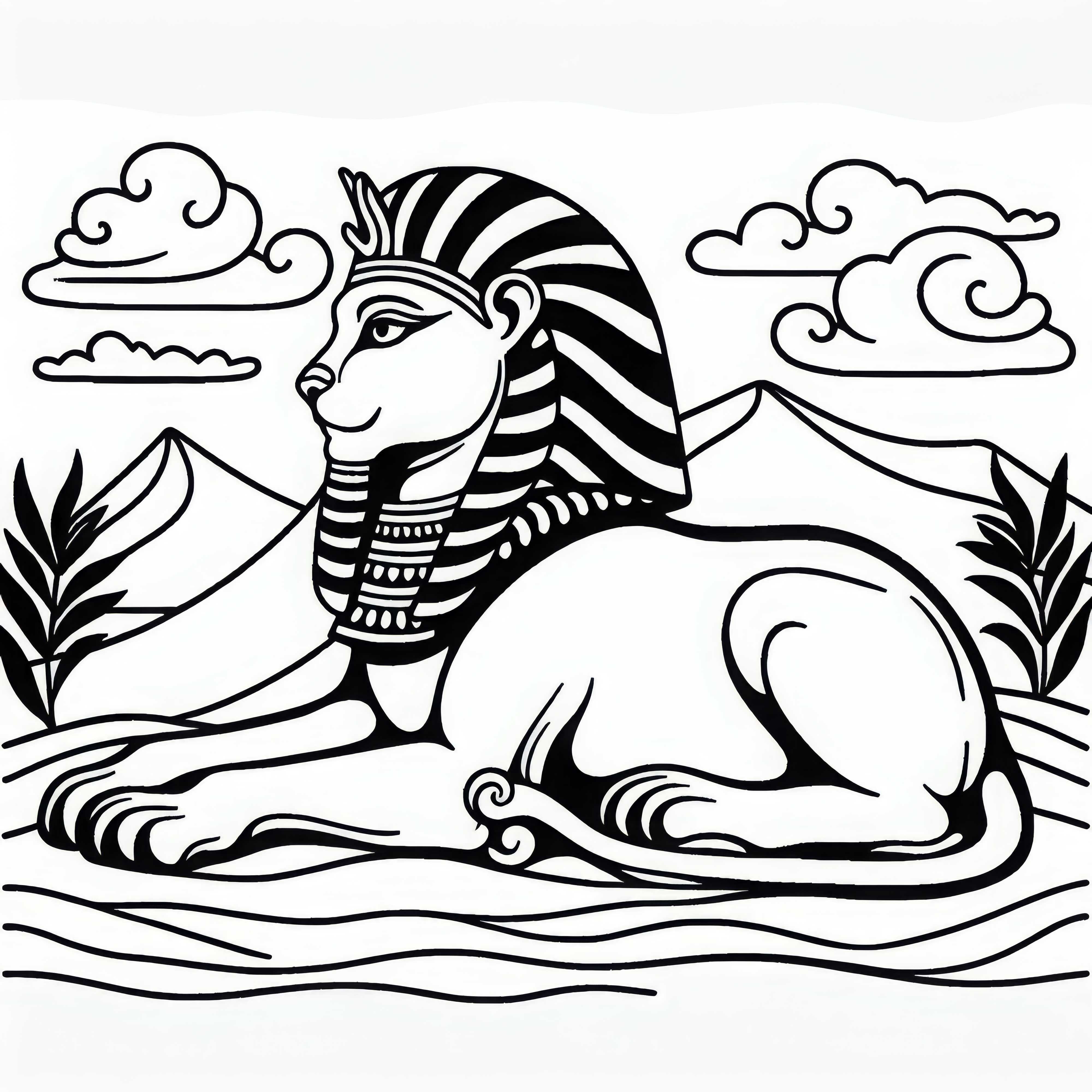 Sphinx berbaring megah di atas dune pasir - Gambar untuk diwarnai yang dapat diunduh gratis