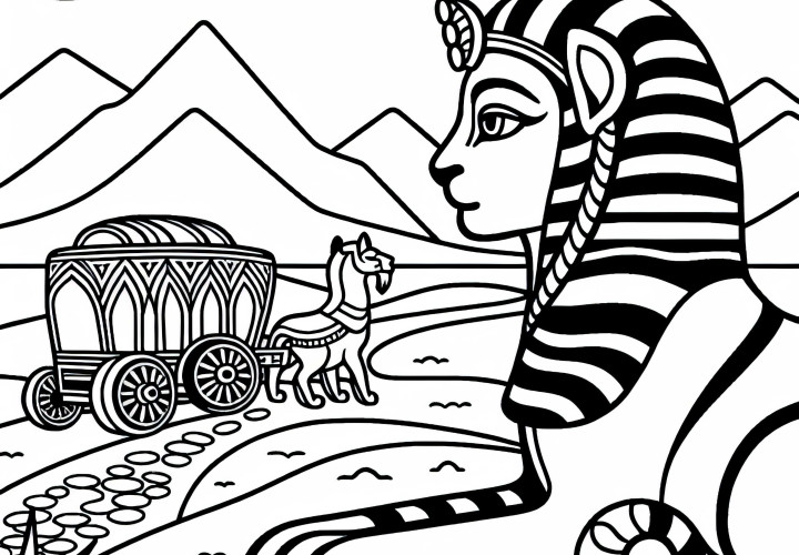 Sphinx mengamati Karavan – Gambar untuk diwarnai sederhana gratis