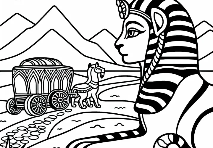 Sphinx observe la caravane – Dessin à colorier simple gratuit