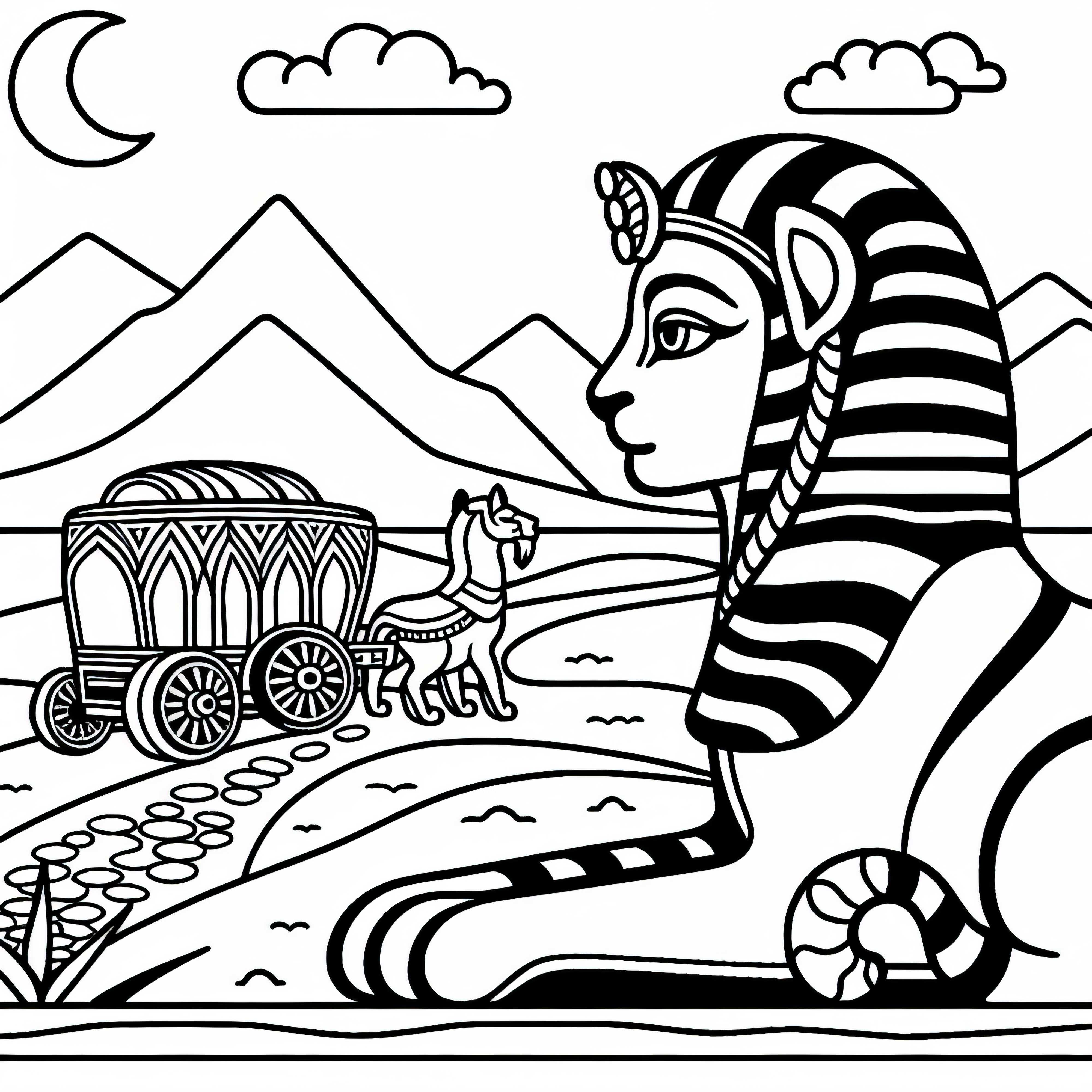 Sphinx mengamati Karavan – Gambar untuk diwarnai sederhana gratis