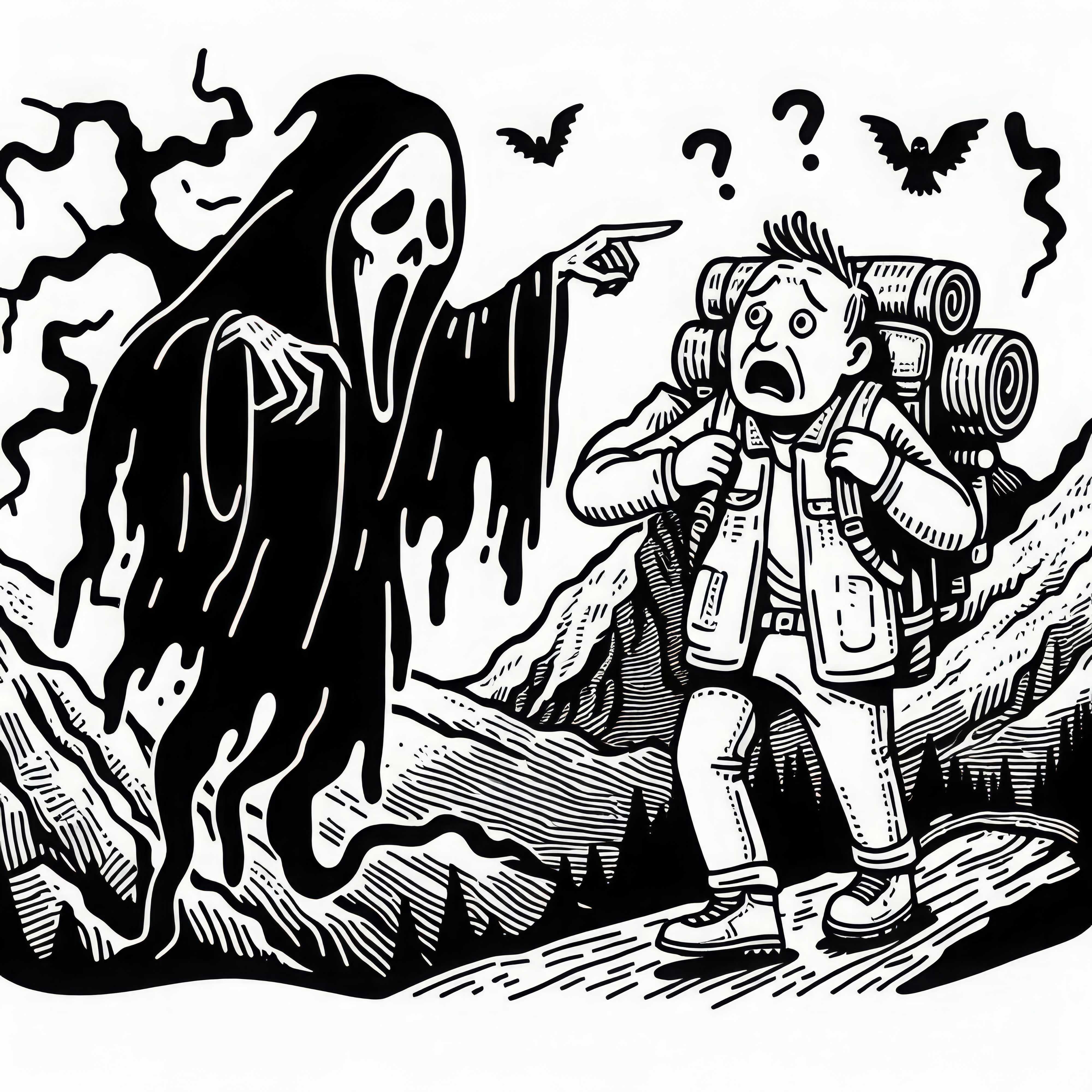 Banshee montre un voyageur qui a peur - Dessin à colorier gratuit