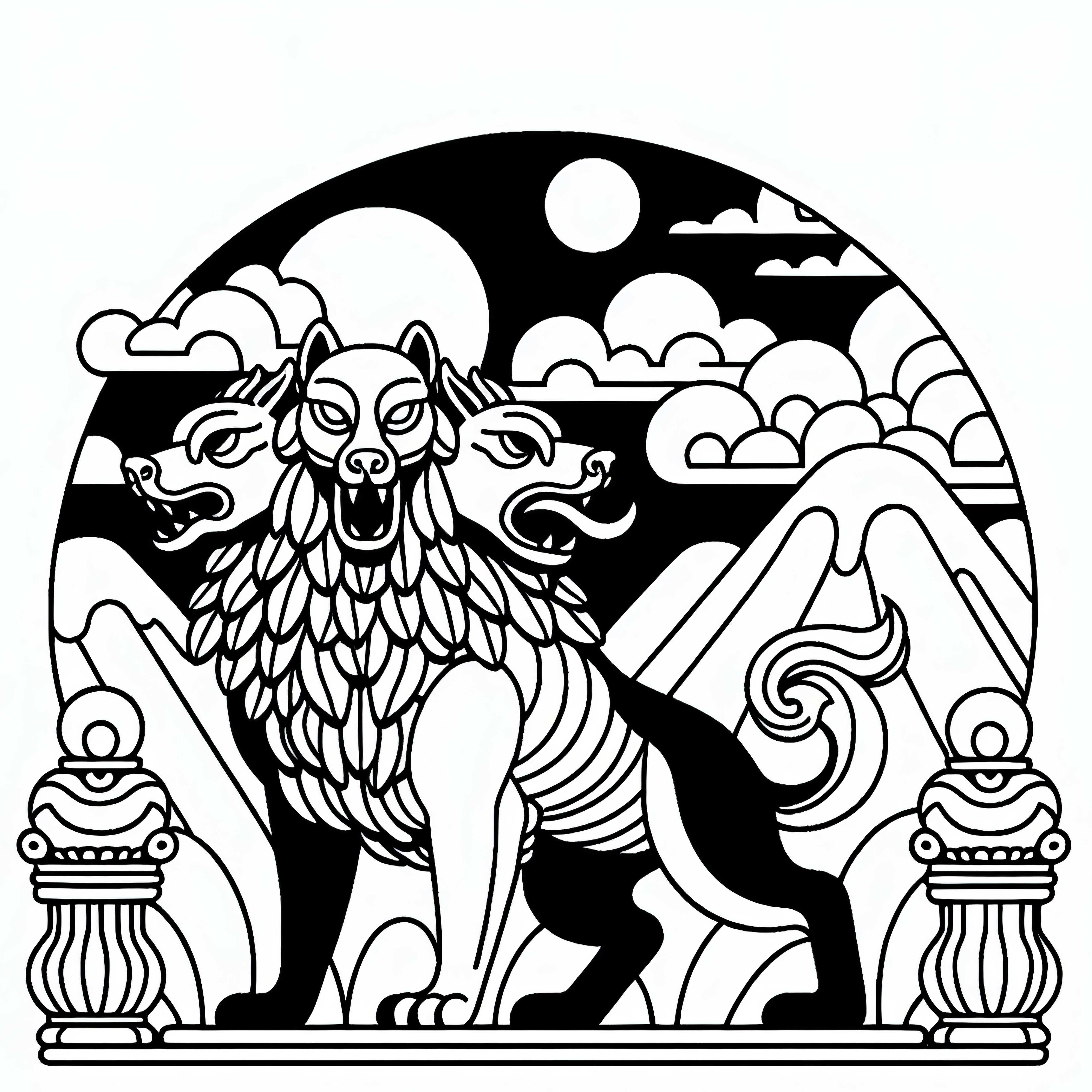 Cerberus střeží vchod do podsvětí se všemi třemi hlavami – omalovánka zdarma Cerberus stráží vchod do podsvětí se všemi třemi hlavami – omalovánka zdarma