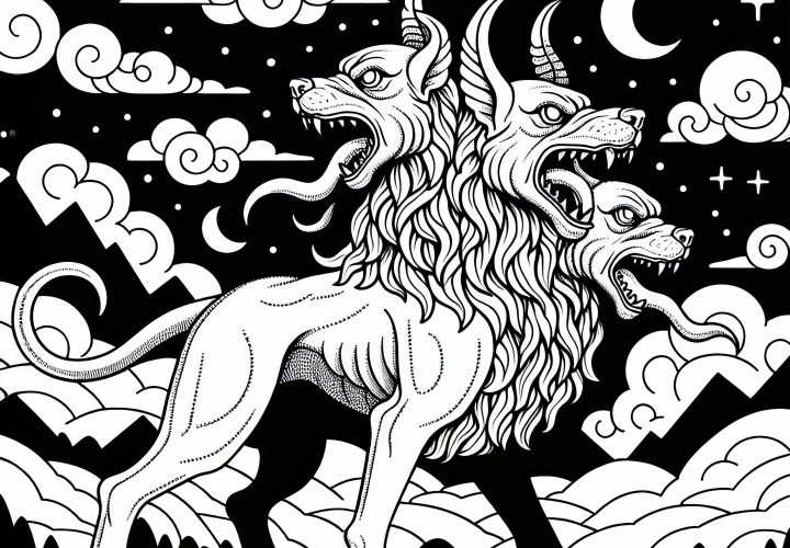 Cerberus hlídá vchod do podsvětí – zdarma omalovánka