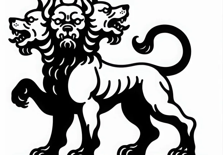 Cerberus – Le chien des enfers à trois têtes Modèle à colorier gratuit
