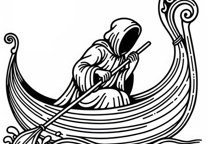 Charon rames sur le Styx - Modèle de coloriage gratuit