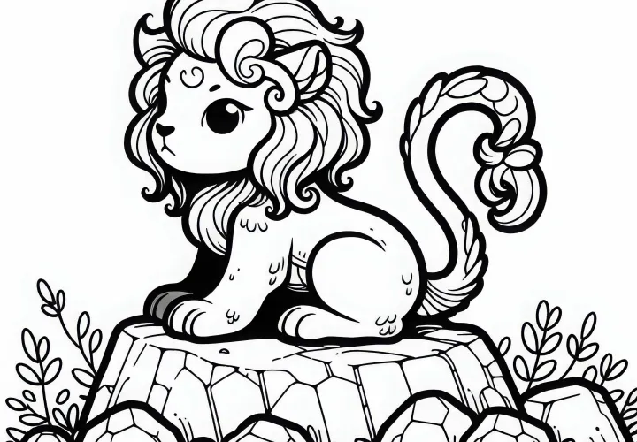 La chimère est assise sur un rocher – Modèle à colorier gratuit
