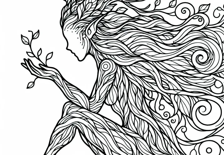 Image à colorier d'une dryade - Simple et Gratuit