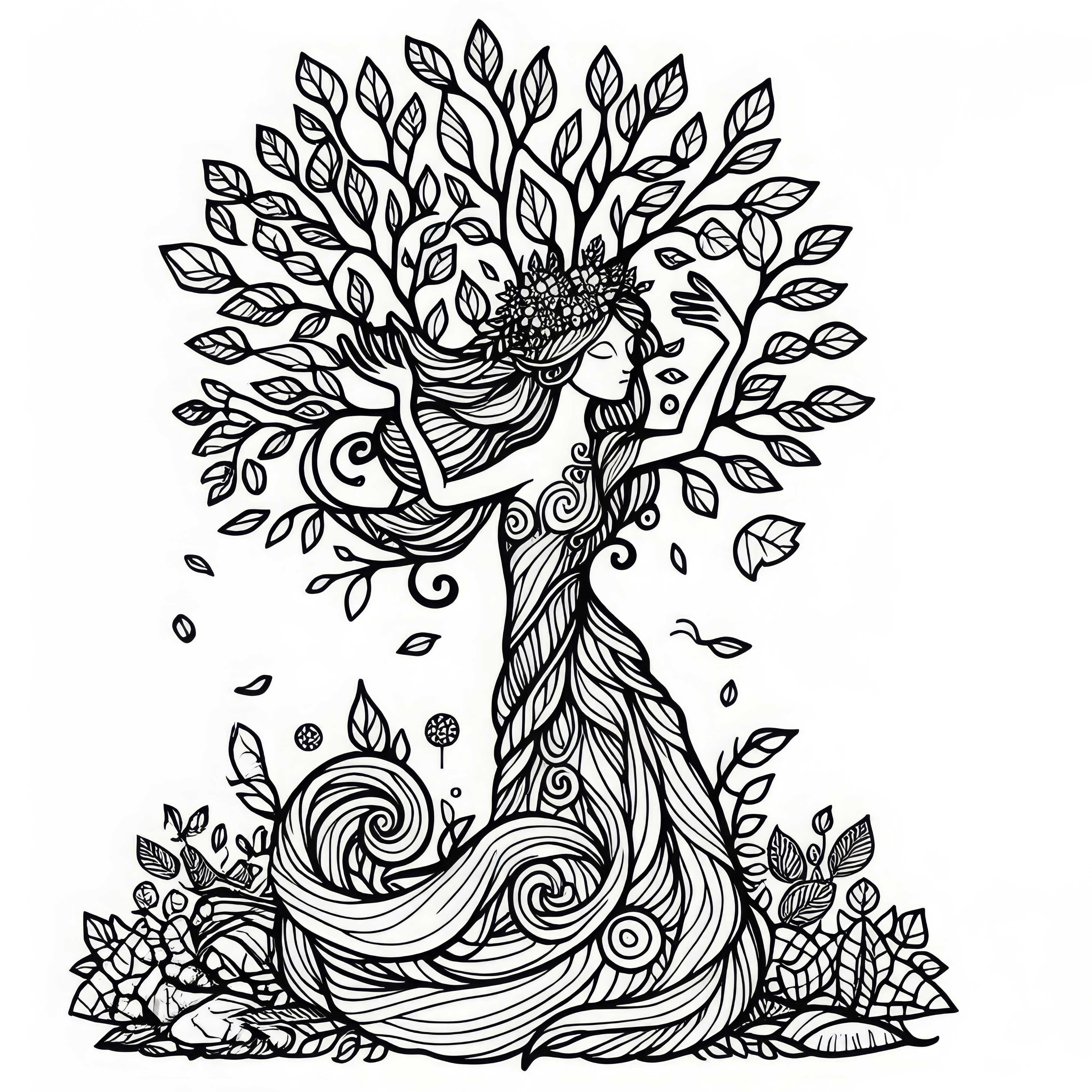Dryade fusionne avec l'arbre - Coloriage gratuit