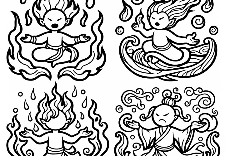 Disegno da colorare gratuito dei quattro elementi