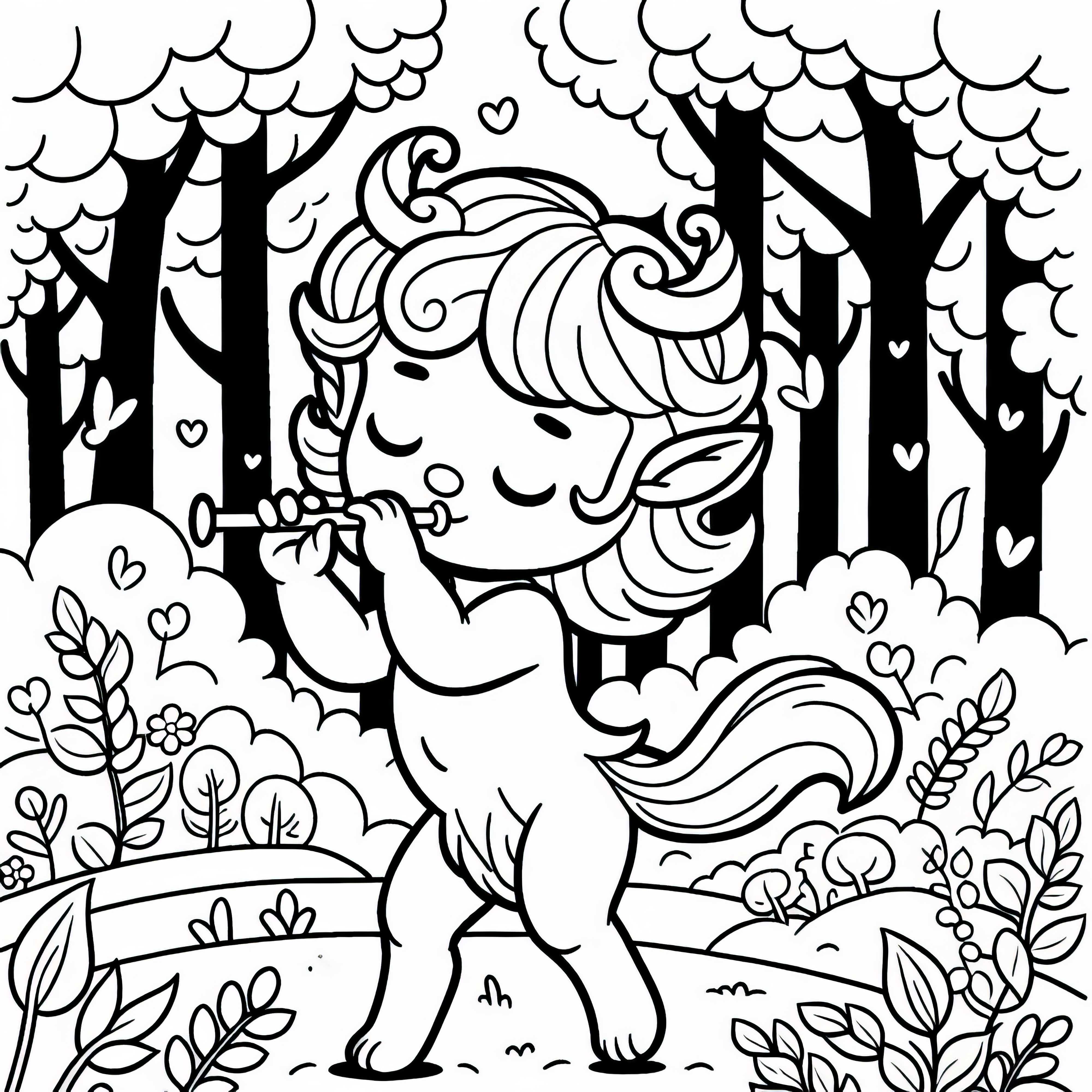 Faune joue de la flûte et danse sur une clairière – Dessin à colorier gratuit