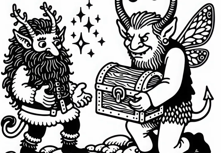 Fauve se dispute avec un troll au sujet d'un trésor – Dessin à colorier gratuit