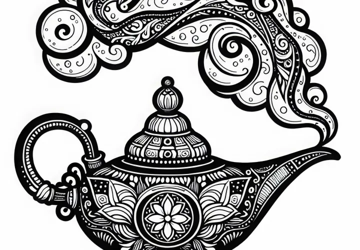 Génie dans une bouteille décorée : Dessin à colorier gratuit