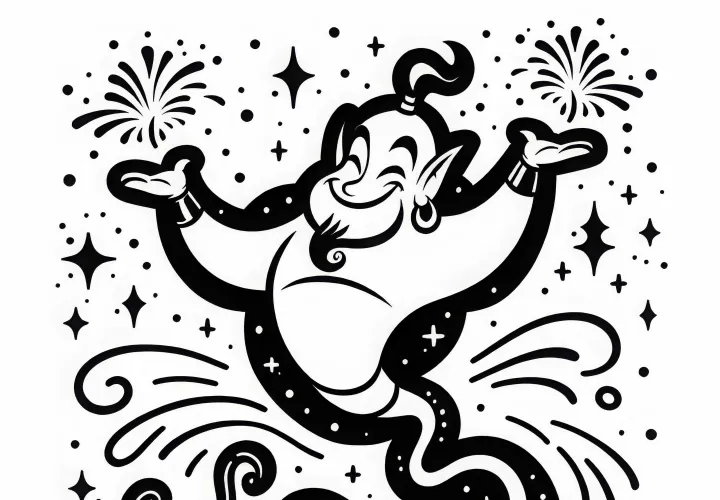 Le génie de la bouteille célèbre sa liberté - Téléchargez gratuitement le dessin à colorier