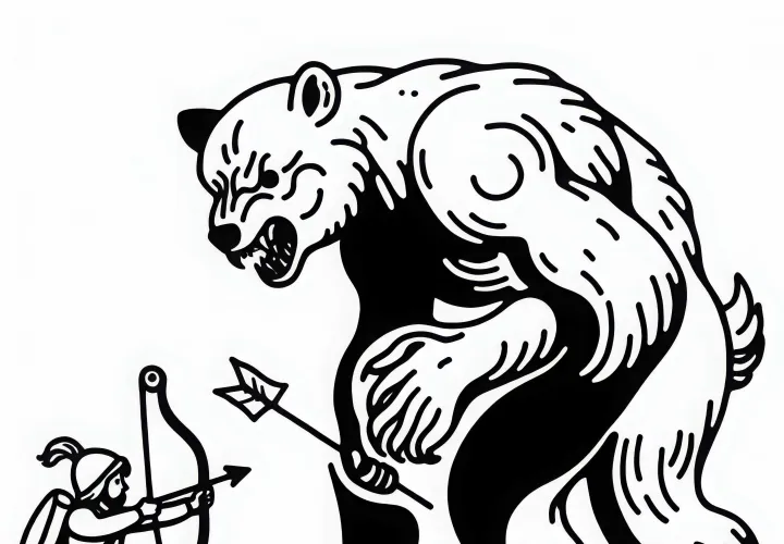 Le changeur de forme lutte contre le chasseur en se transformant en ours – Modèle de coloriage gratuit