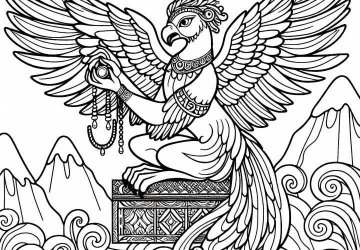 Harpie garde trésor – Image à colorier gratuite