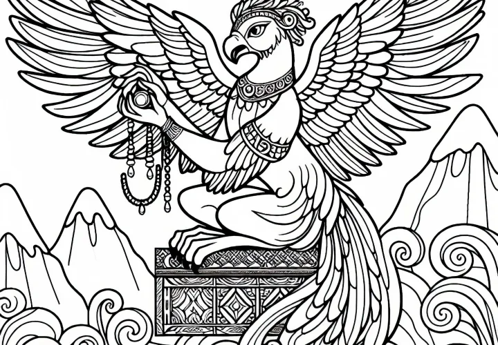Harpie garde trésor – Image à colorier gratuite