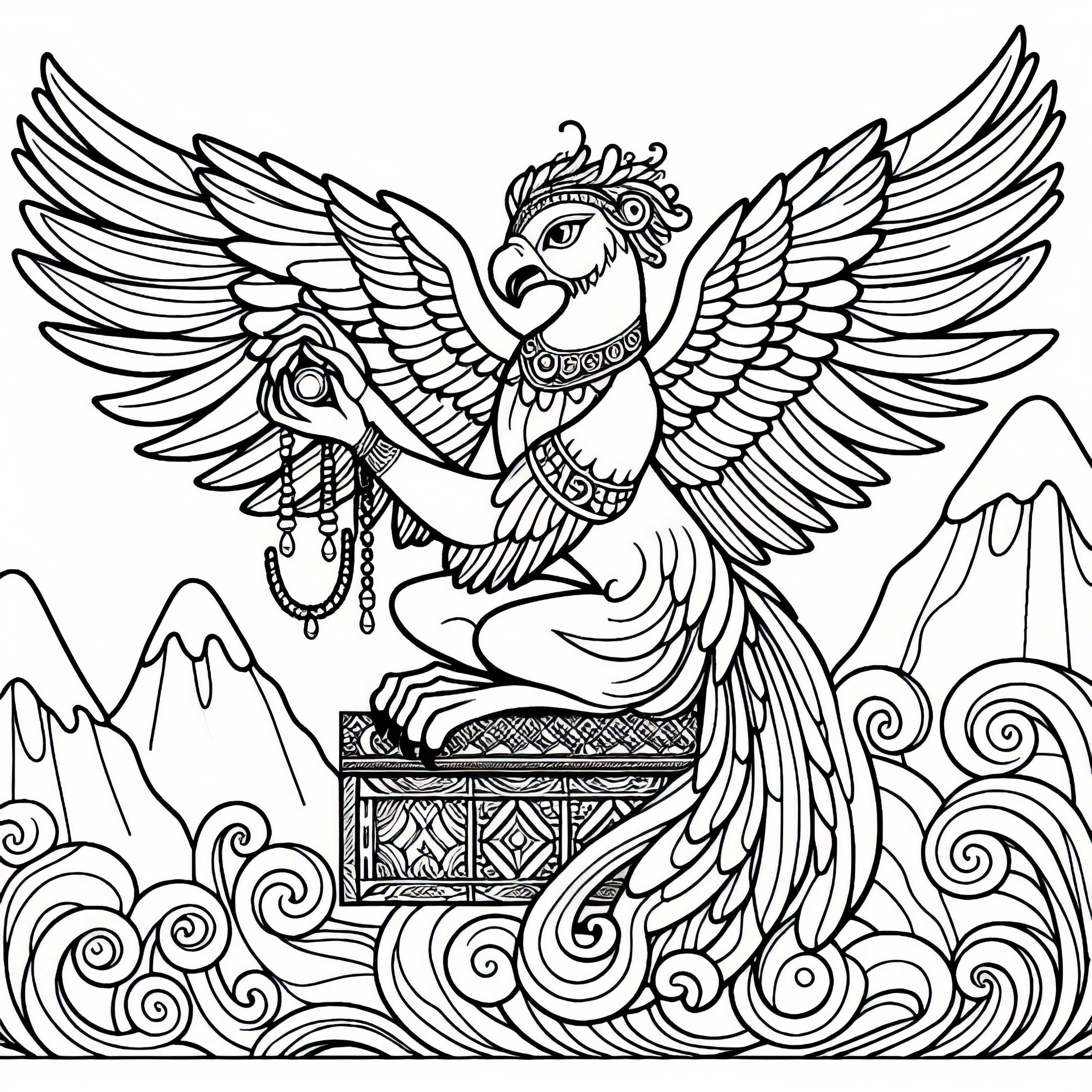 Harpie garde un trésor – Image à colorier gratuite