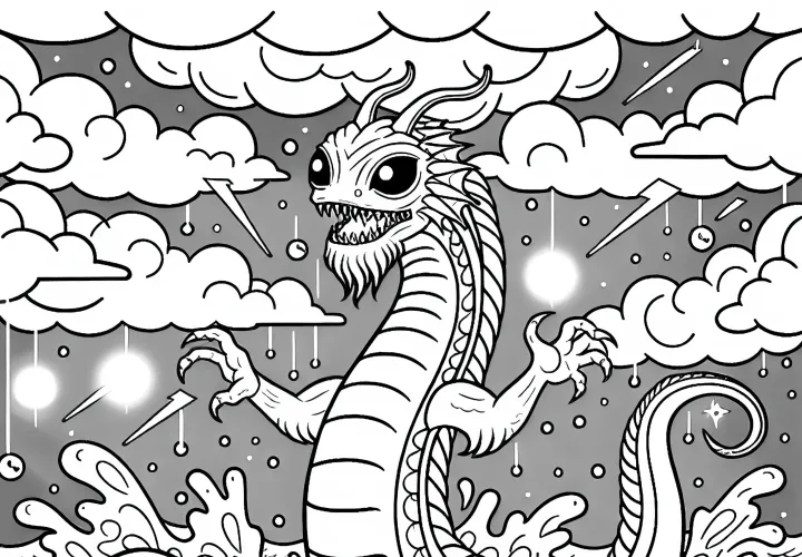 Leviathan se lève de la mer tempétueuse – Modèle de coloriage gratuit