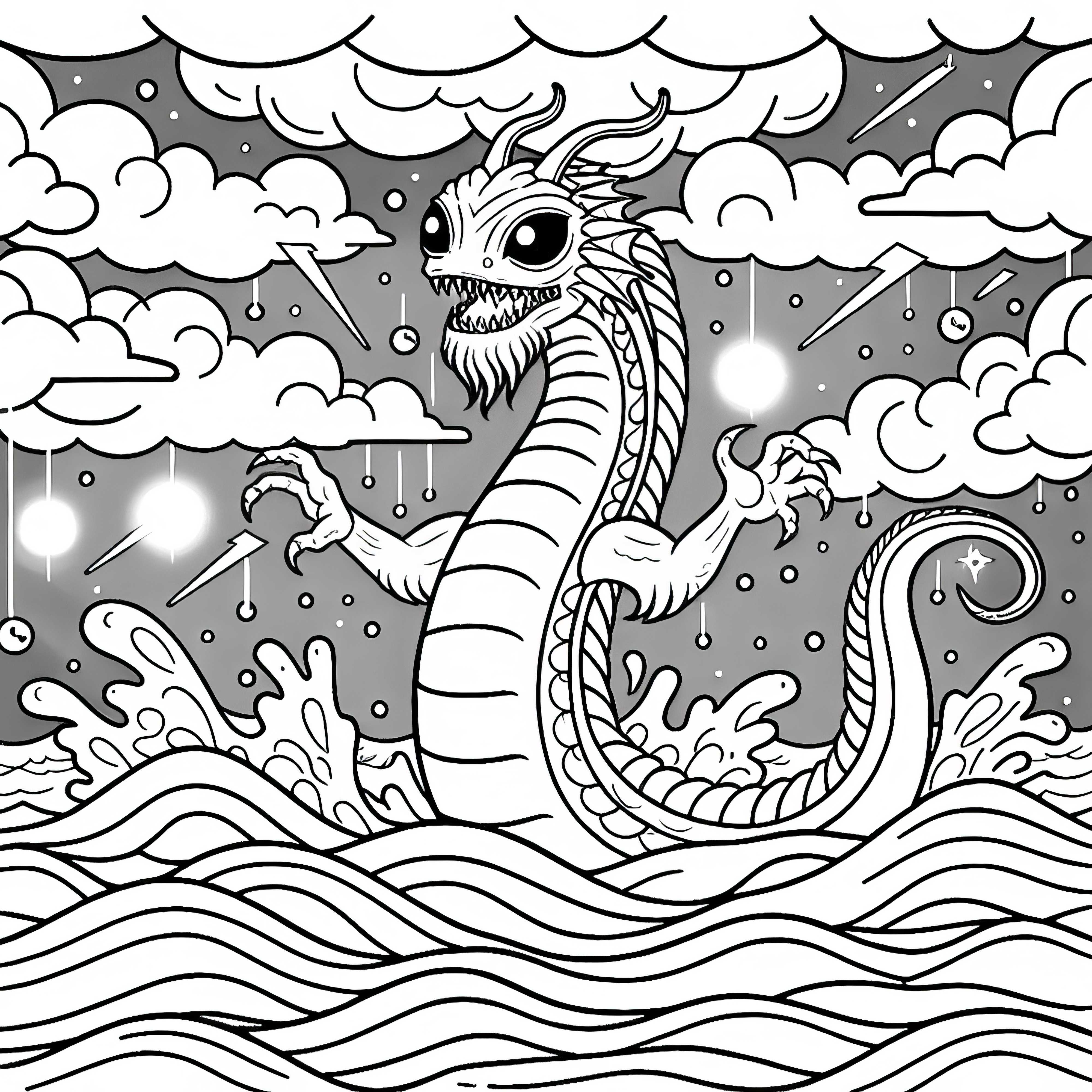 Leviathan s'élève des mers tempétueuses - coloriage gratuit