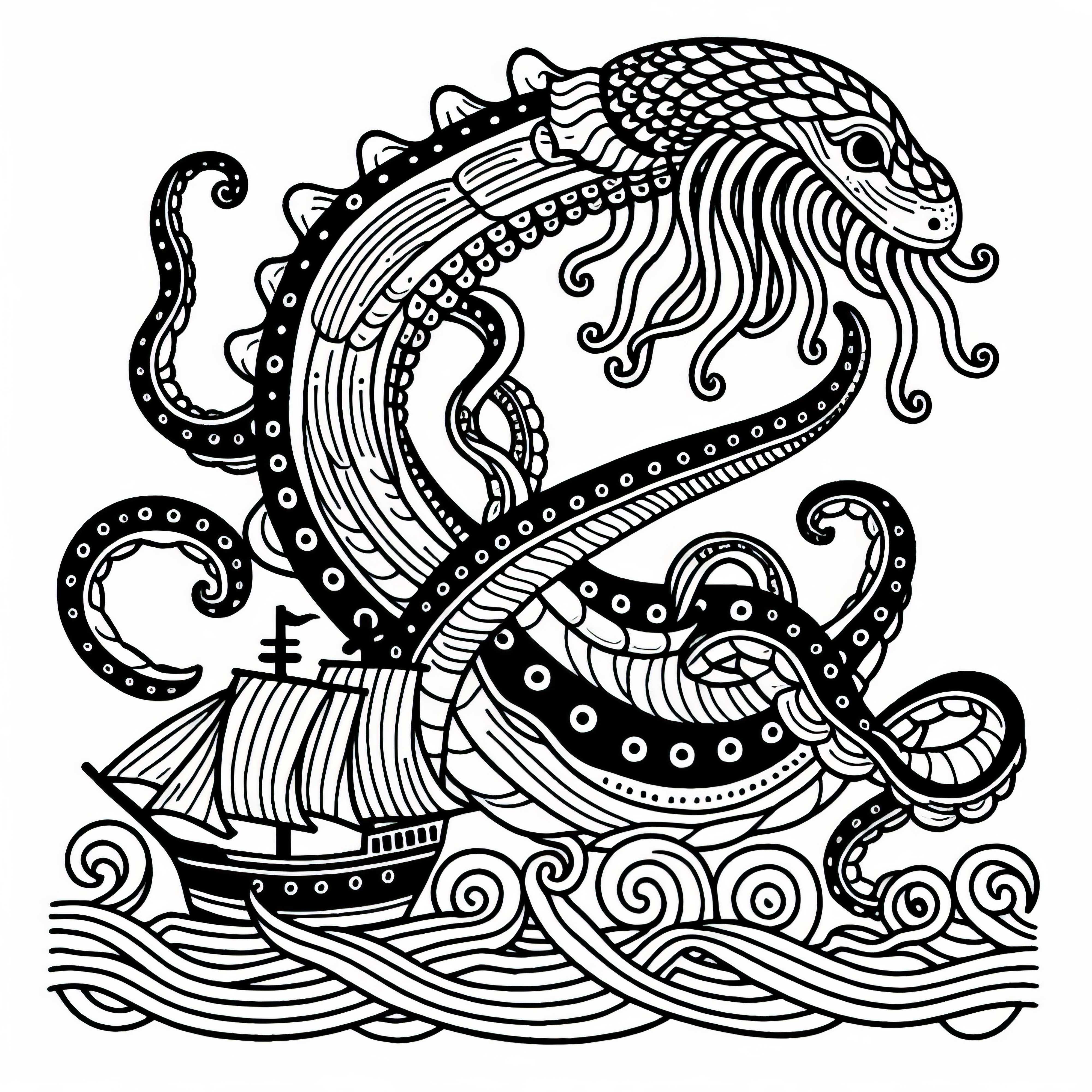 Leviathan attaque le navire - Dessin à colorier gratuit