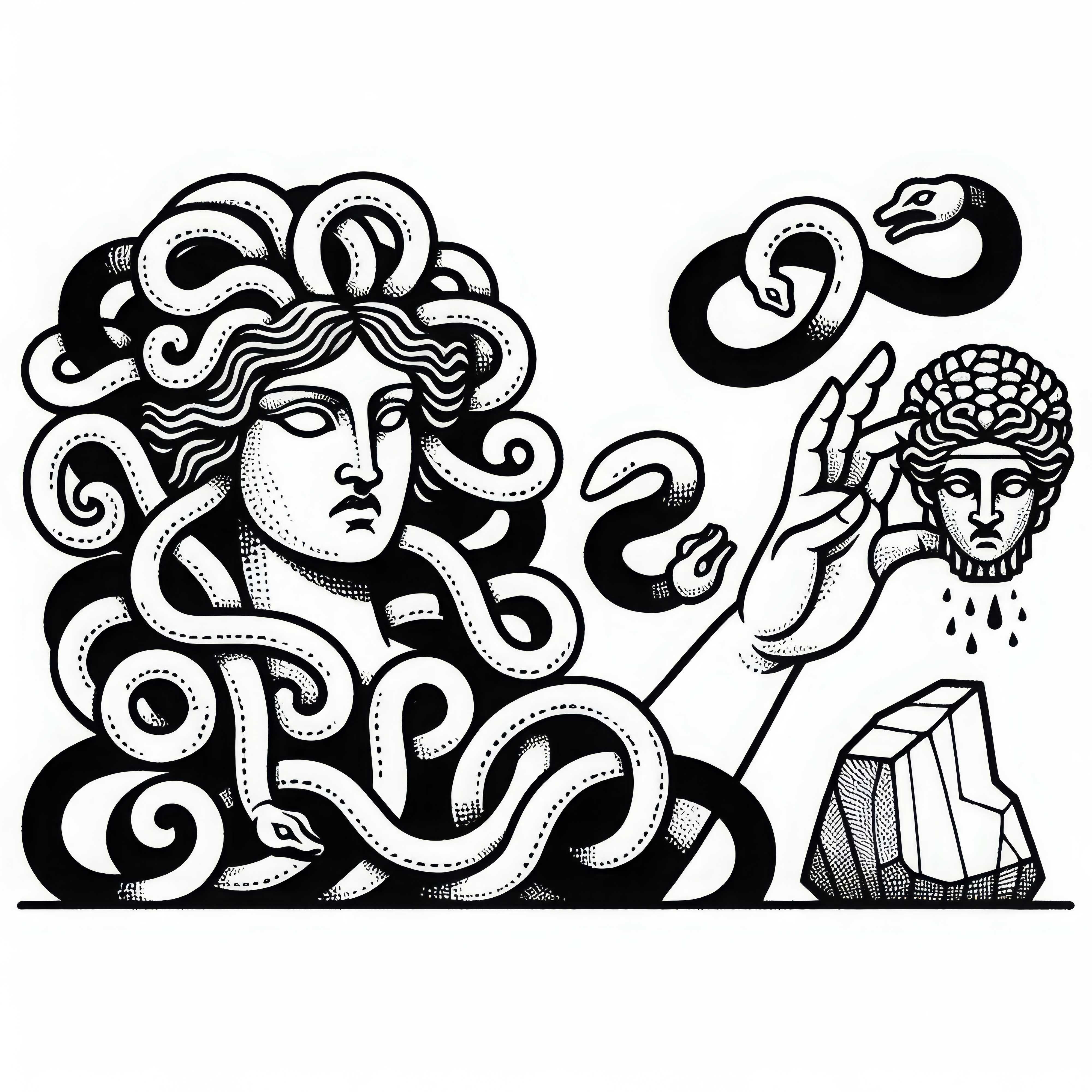 Medusa mengubah penyusup menjadi batu dengan tatapannya - Gambar mewarnai gratis Medusa mengubah penyusup menjadi batu dengan pandangannya - Gambar untuk diwarnai gratis