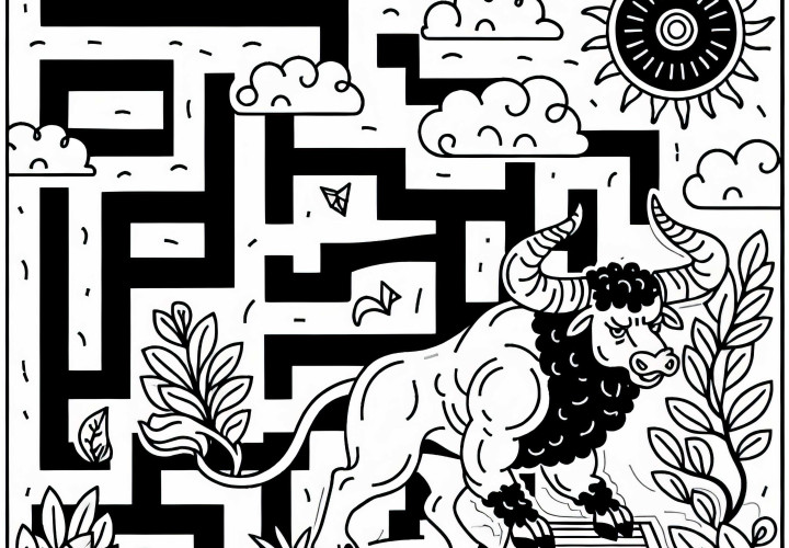 Minotaure garde un trésor - Dessin à colorier gratuit