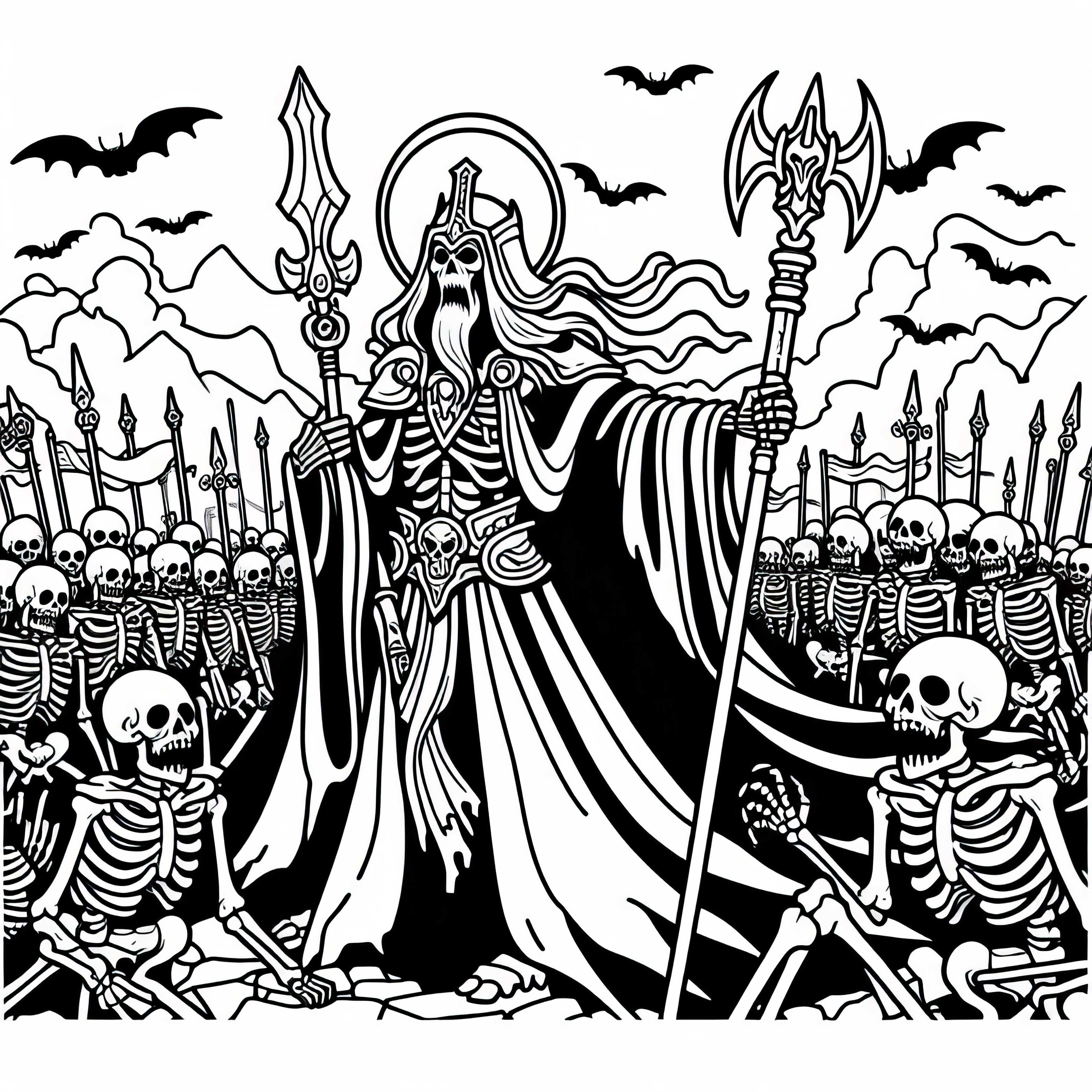 Armée de nécromants contrôlés d'ossements sur le champ de bataille – Modèle de coloriage gratuit