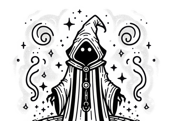 Nécromancien dans un cercle magique - Modèle à colorier gratuit