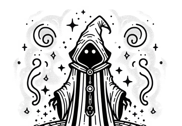 Nécromancien dans un cercle magique - Modèle à colorier gratuit
