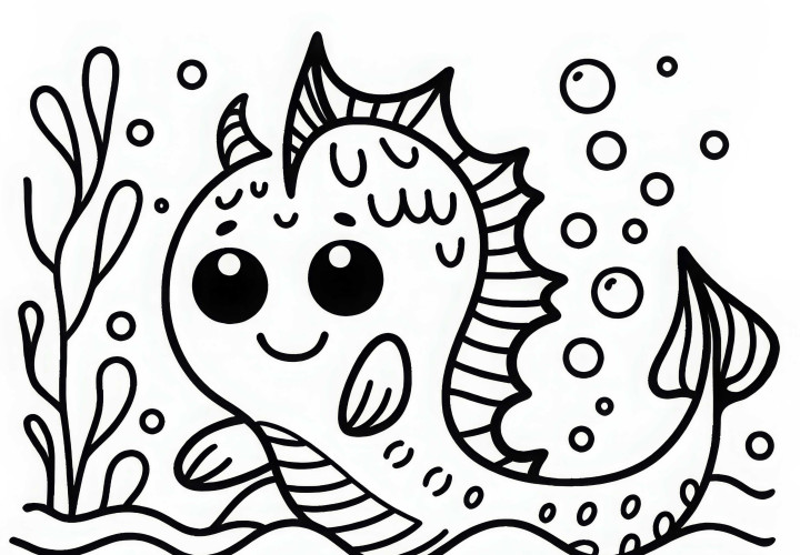 Desenho para colorir de monstro marinho simples e gratuito