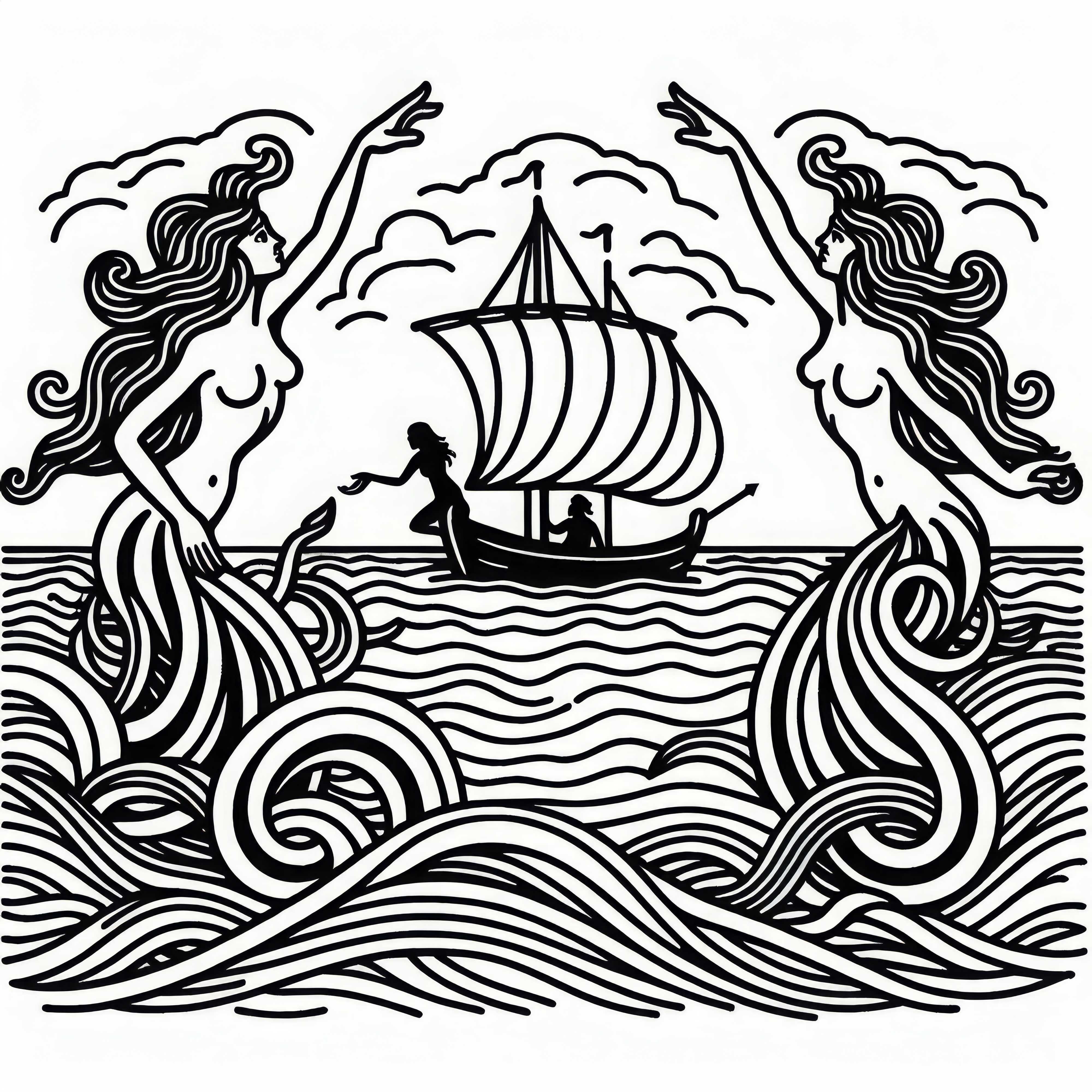 Sirenen tauchen aus dem Wasser - Ausmalbild kostenlos