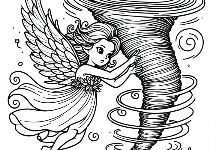Sylph creates a tornado to fend off intruders - free coloring page Sylph creates a tornado to fend off intruders - free coloring page