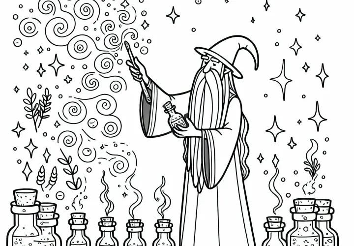 Potion mixer in a labeled bottle - coloring template free Potion mixer in a labeled bottle - coloring template free