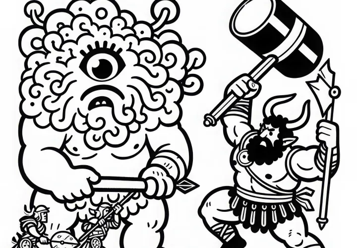 Cyclops Fights Against Brave Heroes – Free Coloring Page Cyclops Fights Against Brave Heroes – Free Coloring Page
