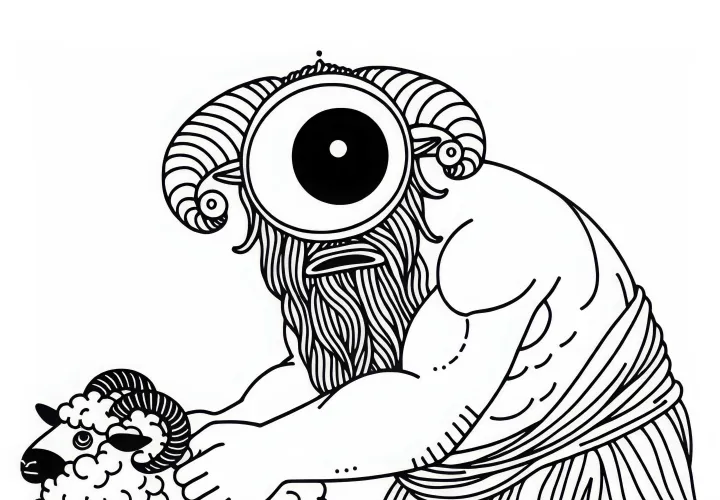 Cyclops catches sheep – Coloring page free of charge Cyclops catches sheep – Coloring page free of charge