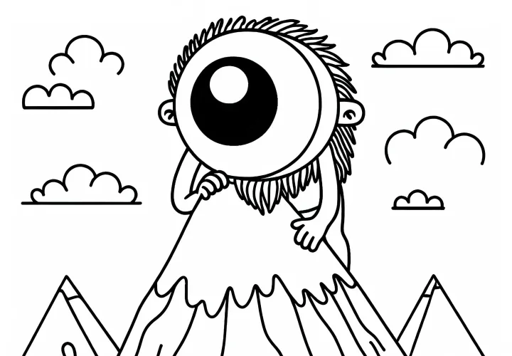 A cyclops gazes down from a mountain – Coloring page simple and free A cyclops gazes down from a mountain – Coloring page simple and free
