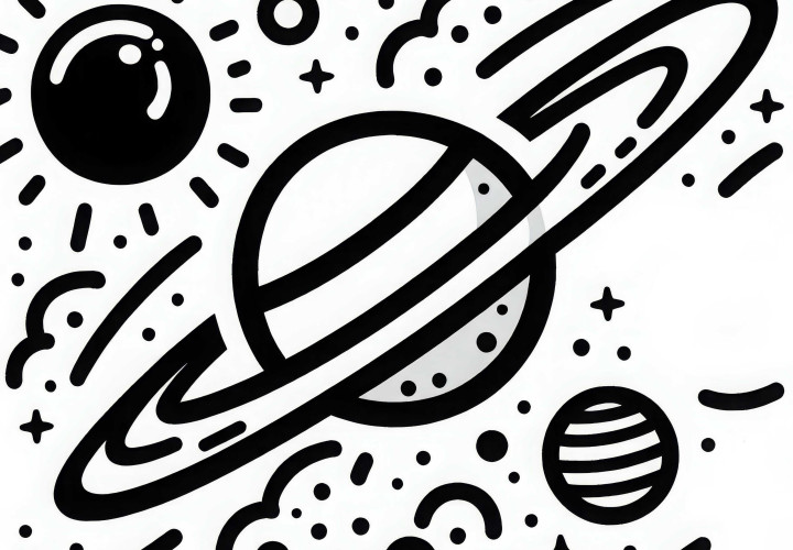 Plantilla de Saturno para colorear, descárgala gratis y colóreala